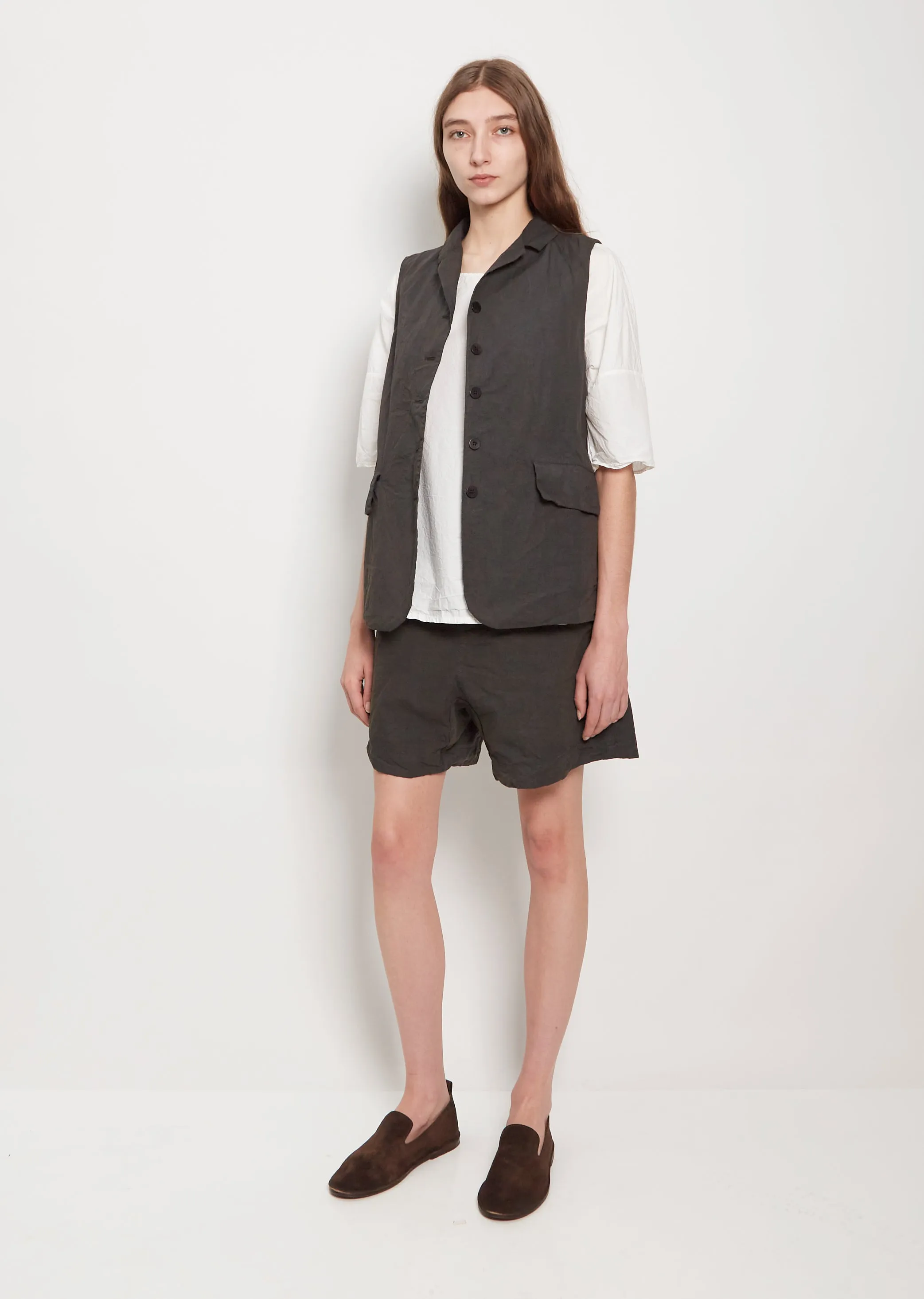 Cotton Canvas Sleeveless Blazer — Charcoal