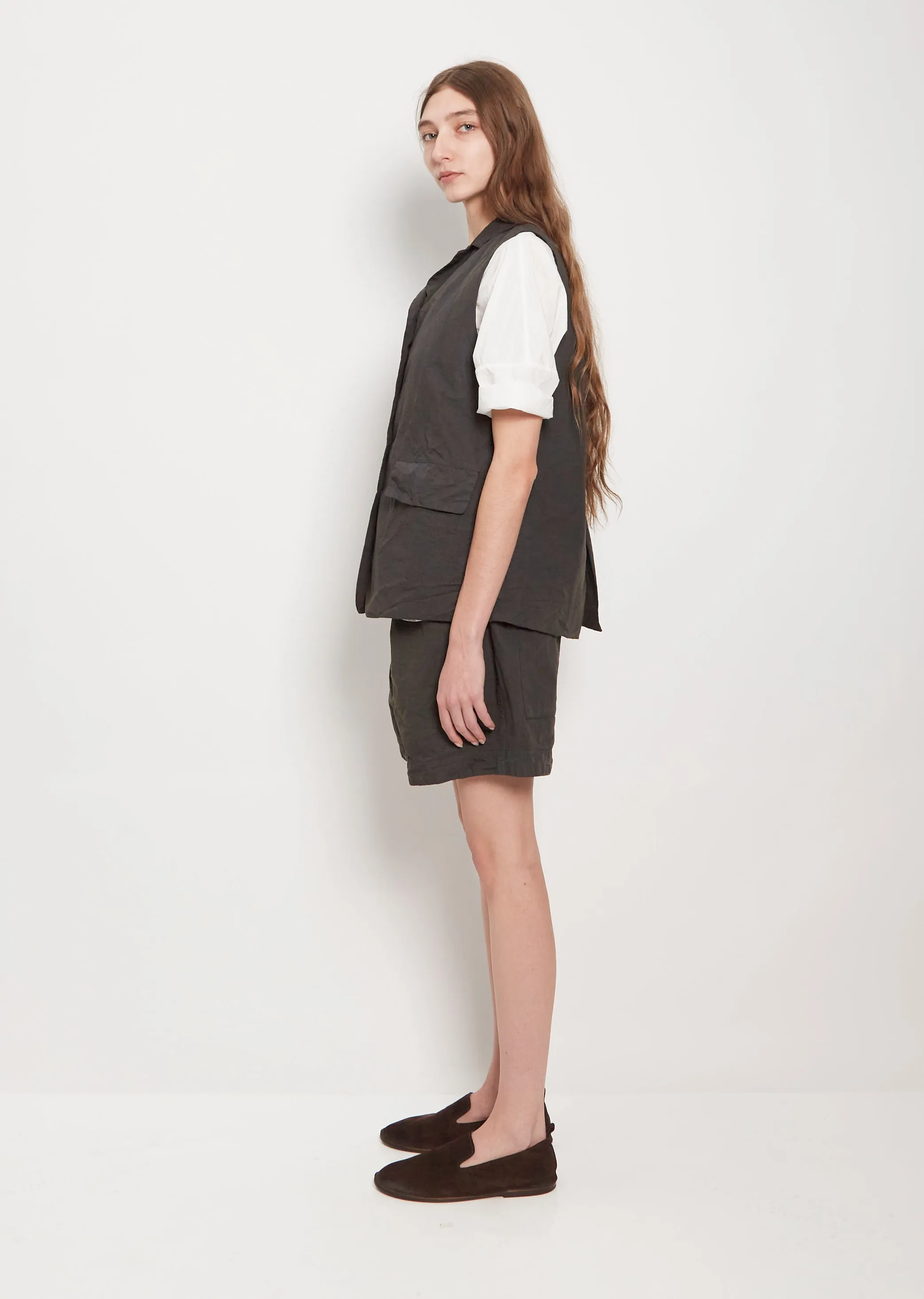Cotton Canvas Sleeveless Blazer — Charcoal