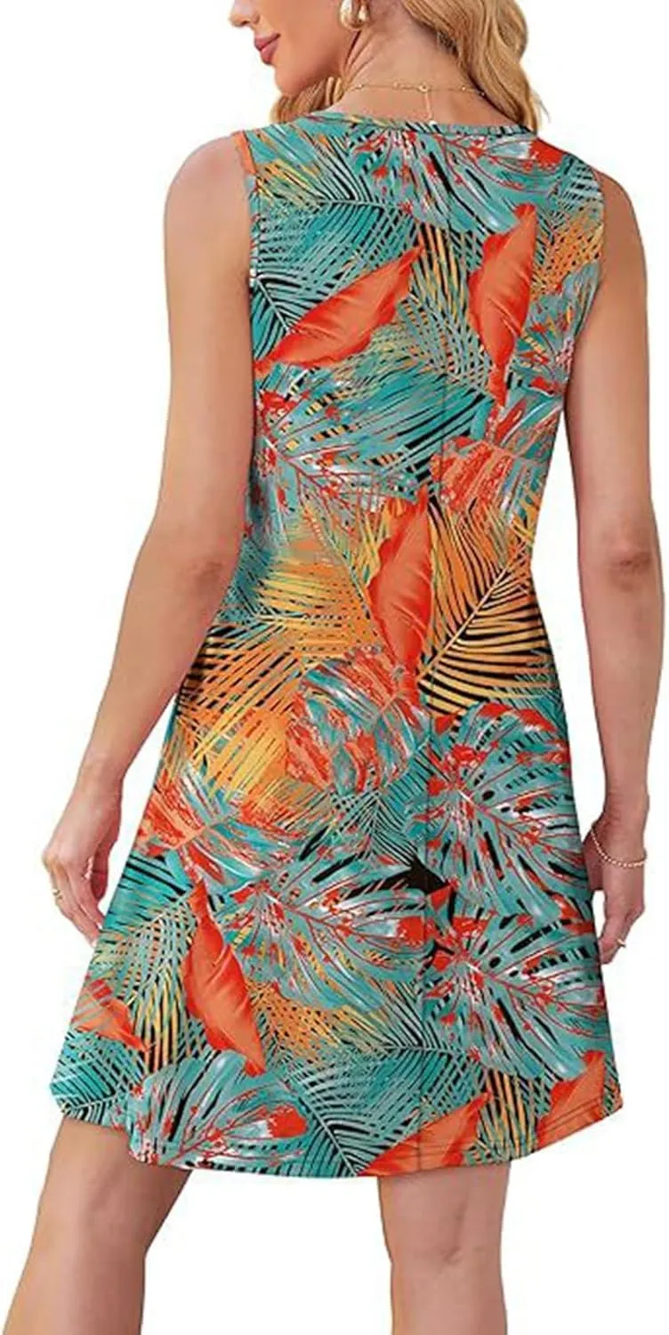 Cover Up Summer Dresses for Women 2025 Loose Beach Vacation Casual Crew Neck Sleeveless Sundresses with Pockets Tank Dress