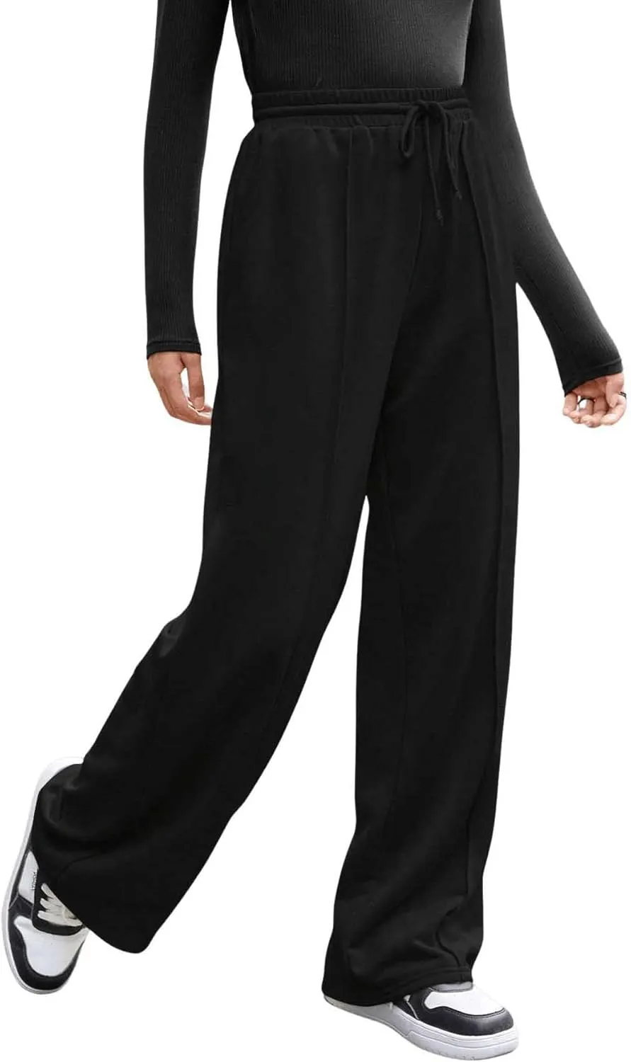 COZYEASE Girl's Wide Leg Sweatpants Elastic Waist Drawstring Straight Leg Baggy Jogger Pants with Pocket