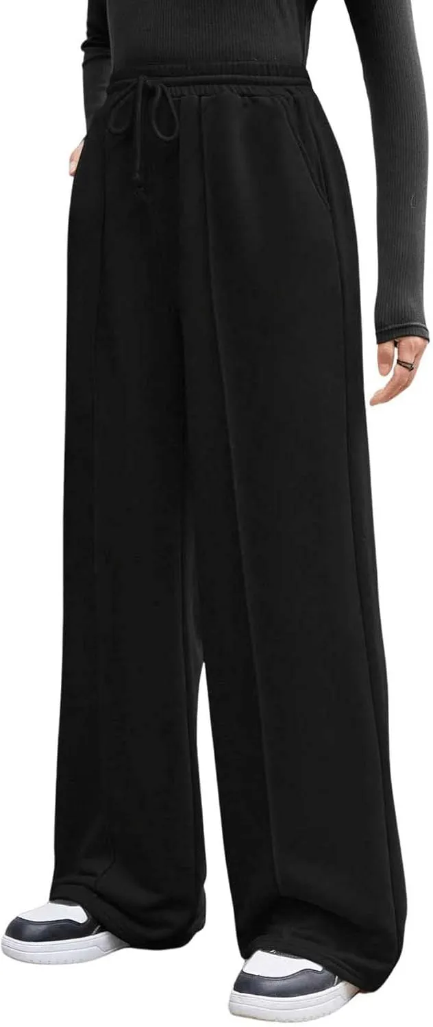 COZYEASE Girl's Wide Leg Sweatpants Elastic Waist Drawstring Straight Leg Baggy Jogger Pants with Pocket