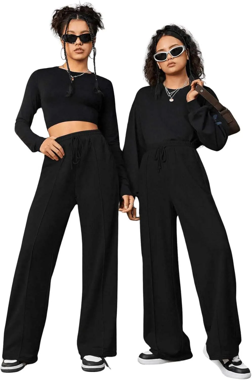 COZYEASE Girl's Wide Leg Sweatpants Elastic Waist Drawstring Straight Leg Baggy Jogger Pants with Pocket