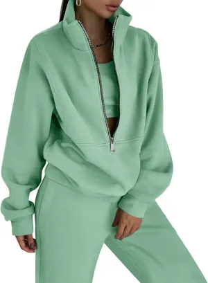 COZYPOIN Women's Sweatsuit Sets 2 Piece Fleece Outfit Half Zip Sweatshirt and Joggers Pants Tracksuit