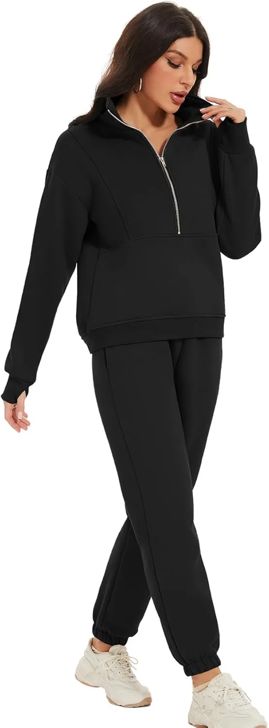 COZYPOIN Women's Sweatsuit Sets 2 Piece Fleece Outfit Half Zip Sweatshirt and Joggers Pants Tracksuit