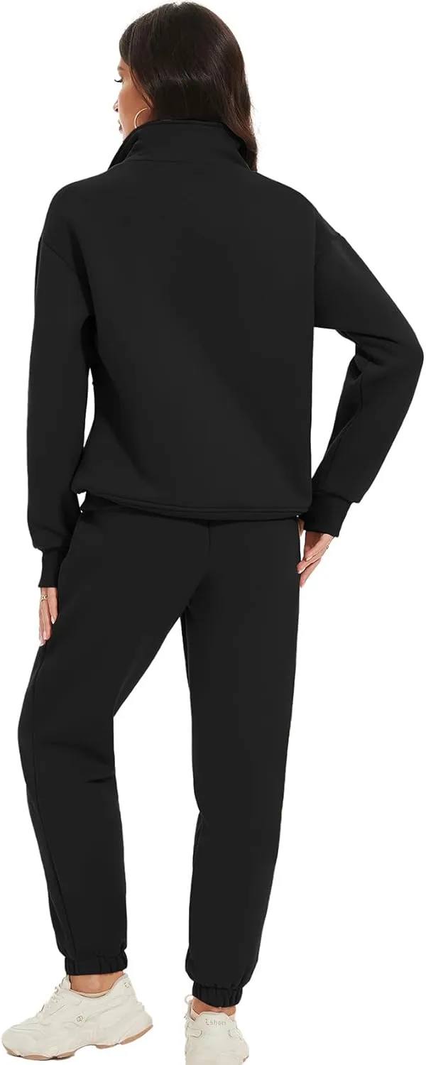 COZYPOIN Women's Sweatsuit Sets 2 Piece Fleece Outfit Half Zip Sweatshirt and Joggers Pants Tracksuit