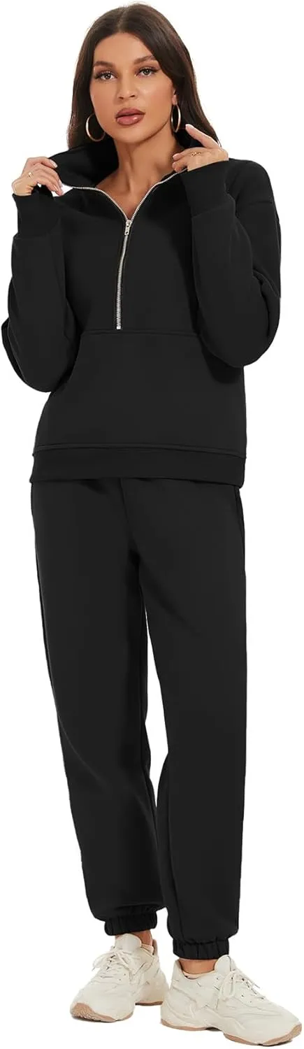 COZYPOIN Women's Sweatsuit Sets 2 Piece Fleece Outfit Half Zip Sweatshirt and Joggers Pants Tracksuit