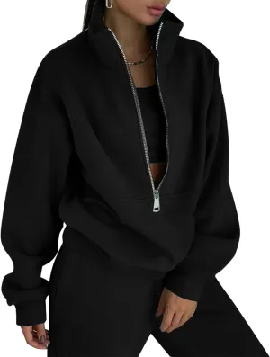 COZYPOIN Women's Sweatsuit Sets 2 Piece Fleece Outfit Half Zip Sweatshirt and Joggers Pants Tracksuit