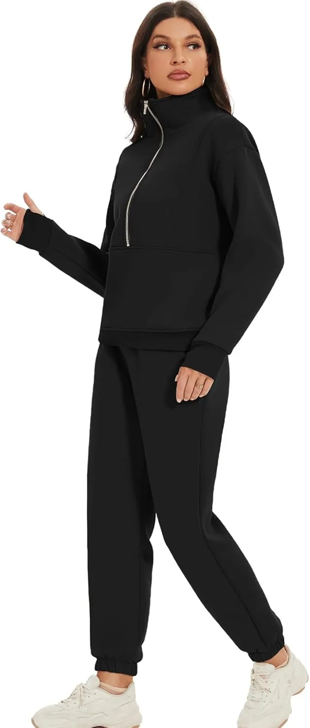 COZYPOIN Women's Sweatsuit Sets 2 Piece Fleece Outfit Half Zip Sweatshirt and Joggers Pants Tracksuit