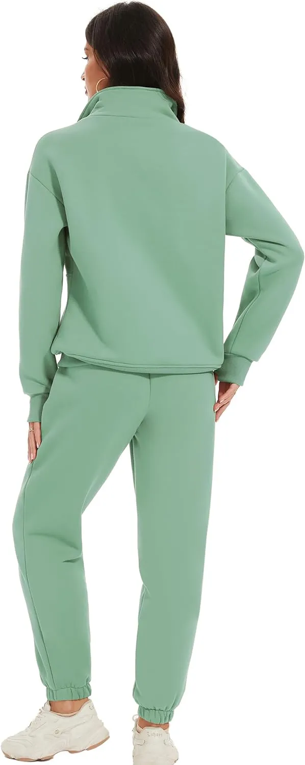 COZYPOIN Women's Sweatsuit Sets 2 Piece Fleece Outfit Half Zip Sweatshirt and Joggers Pants Tracksuit