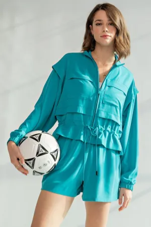 Crinkle Woven Sporty Cropped Jacket