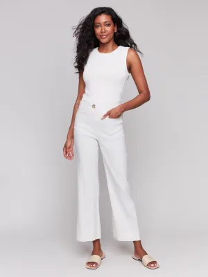 Cropped Linen Blend Pants - Natural