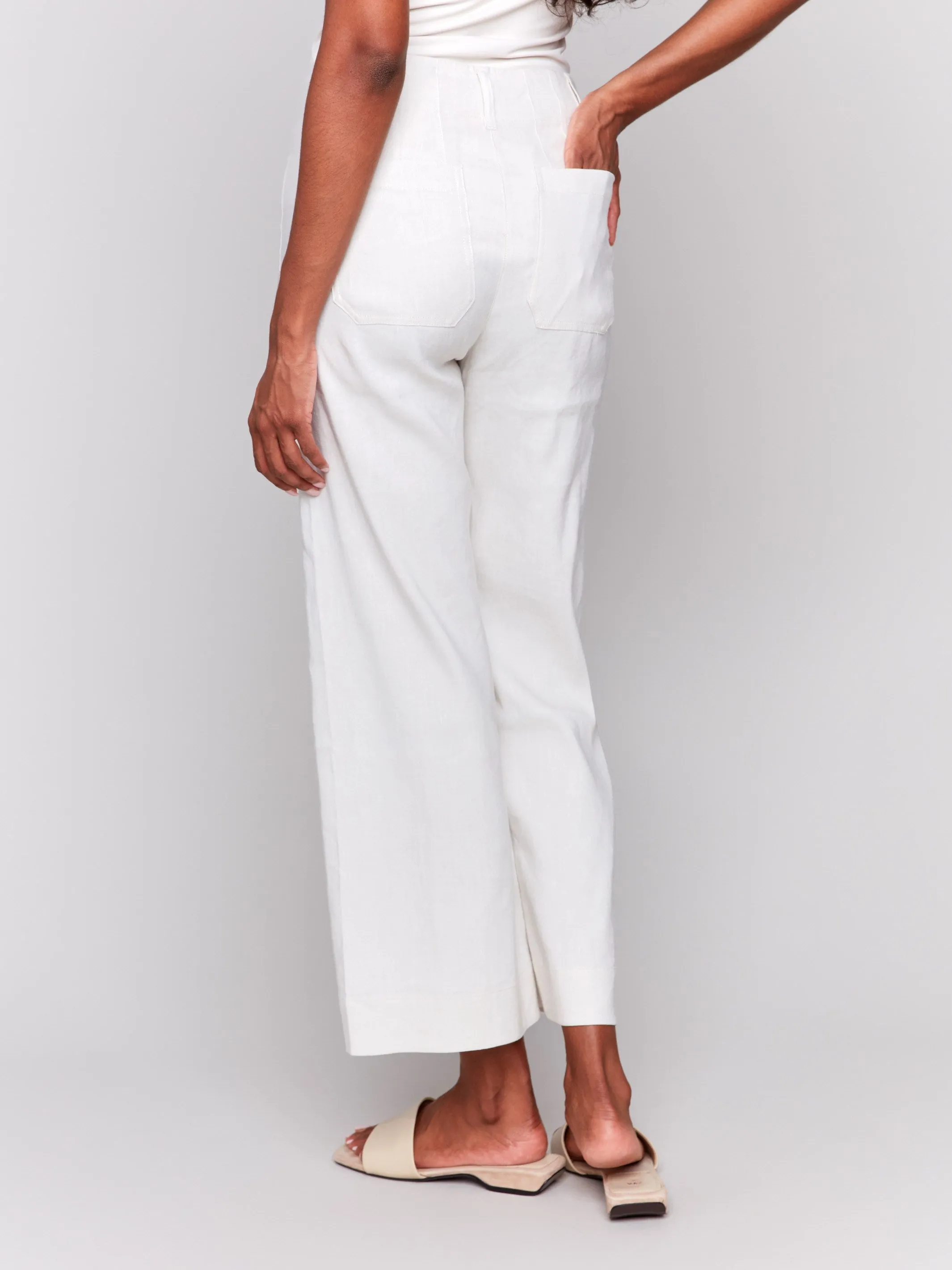 Cropped Linen Blend Pants - Natural