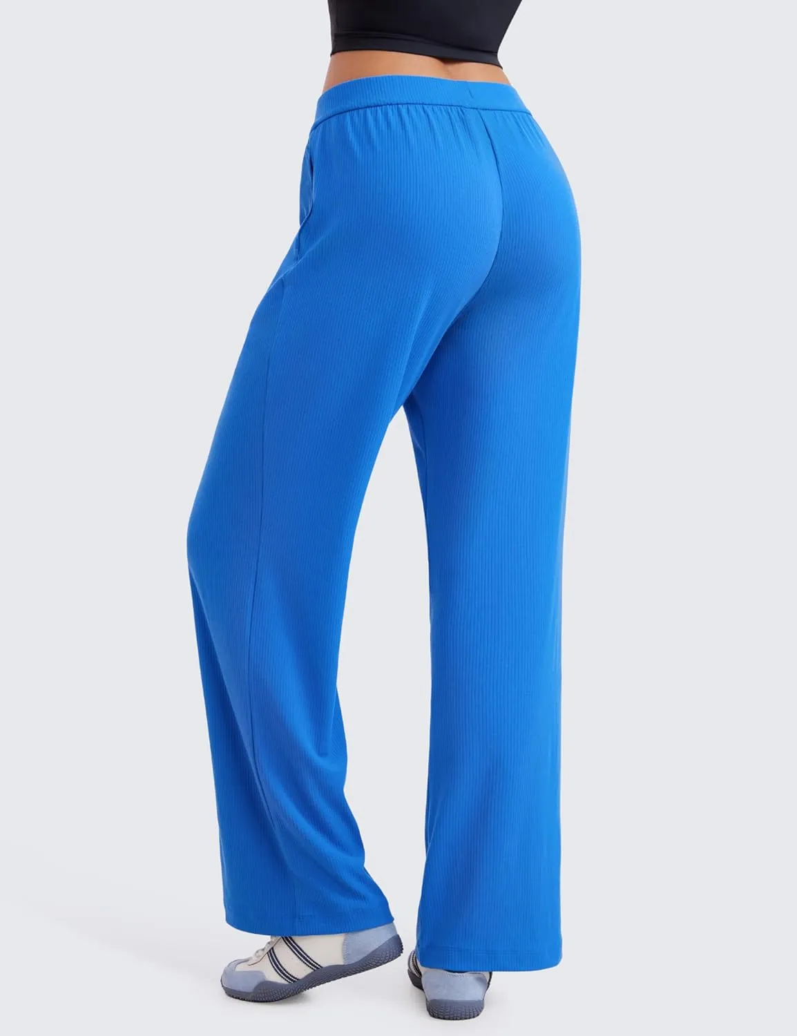 CRZ YOGA Comfy Ribbed Sweatpants Women 30.5'' Wide Leg Casual Lounge Travel Pants with Pockets