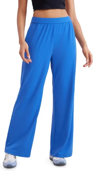 CRZ YOGA Comfy Ribbed Sweatpants Women 30.5'' Wide Leg Casual Lounge Travel Pants with Pockets