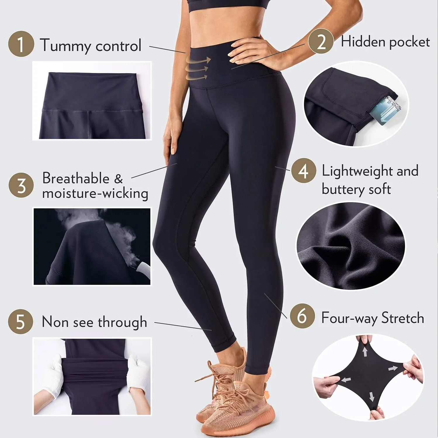 CRZ YOGA Women Naked Feeling Yoga Pants 25 Inches - 7/8 High Waisted Workout Leggings