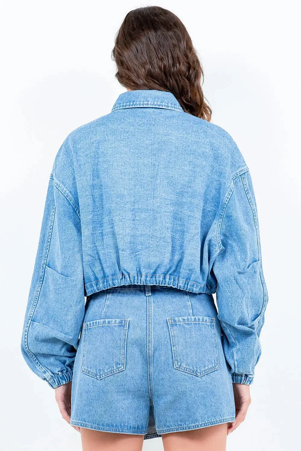 Drawstring Waist Crop Denim Jacket  Trendy & Versatile Outerwear