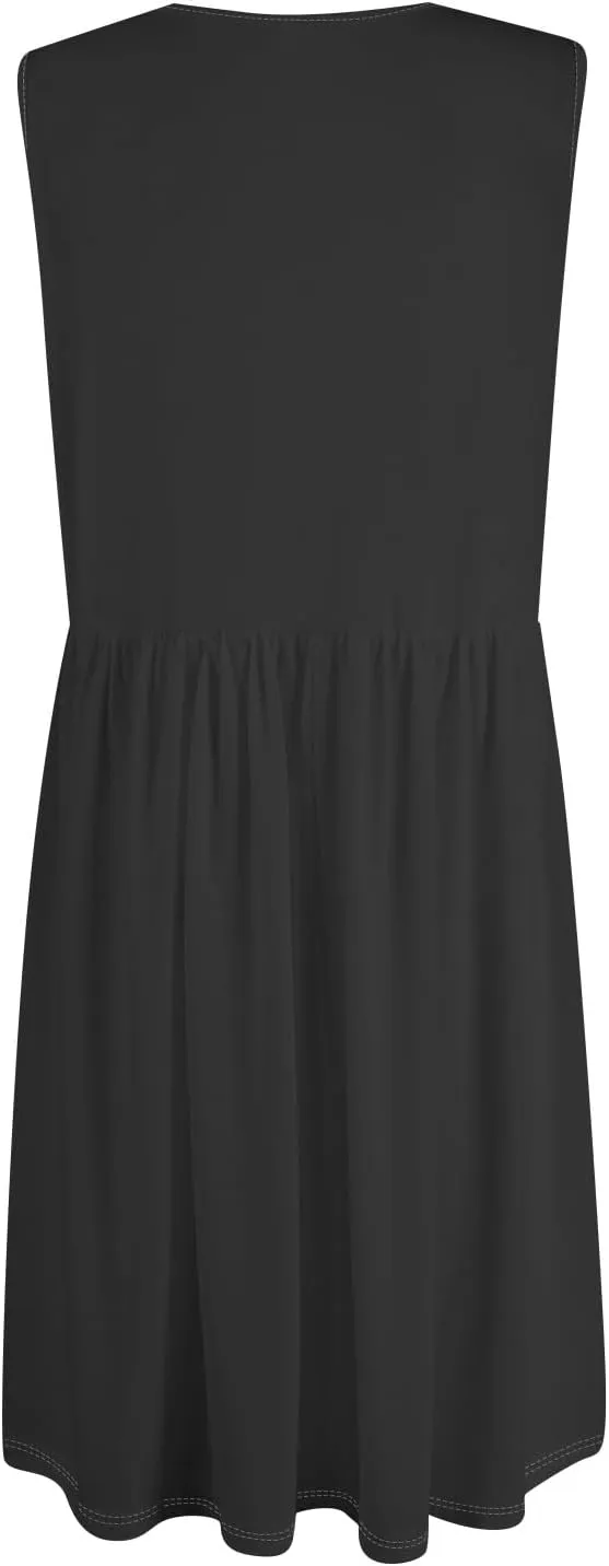 Dresses for Women 2025 Sleeveless V-Neck Button Mini Dress Solid Color Cocktail Party Dresses with Pocket
