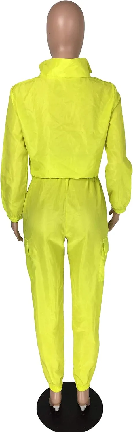 EOSIEDUR Women 2 Piece Outfits Tracksuit Jumpsuits Lightweight Windbreaker Pullover Jacket Crop Top Pants Set