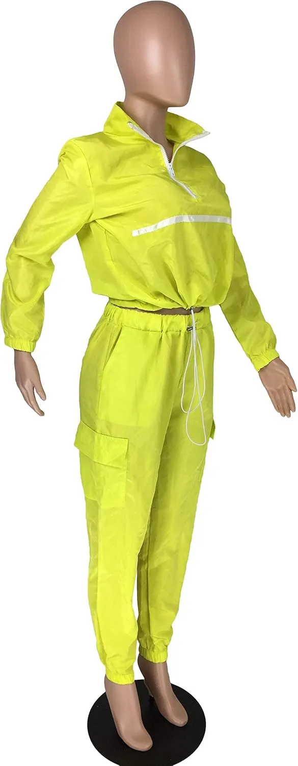 EOSIEDUR Women 2 Piece Outfits Tracksuit Jumpsuits Lightweight Windbreaker Pullover Jacket Crop Top Pants Set