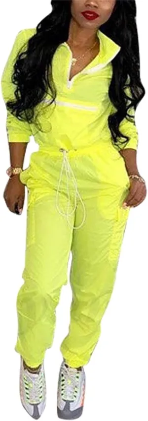 EOSIEDUR Women 2 Piece Outfits Tracksuit Jumpsuits Lightweight Windbreaker Pullover Jacket Crop Top Pants Set