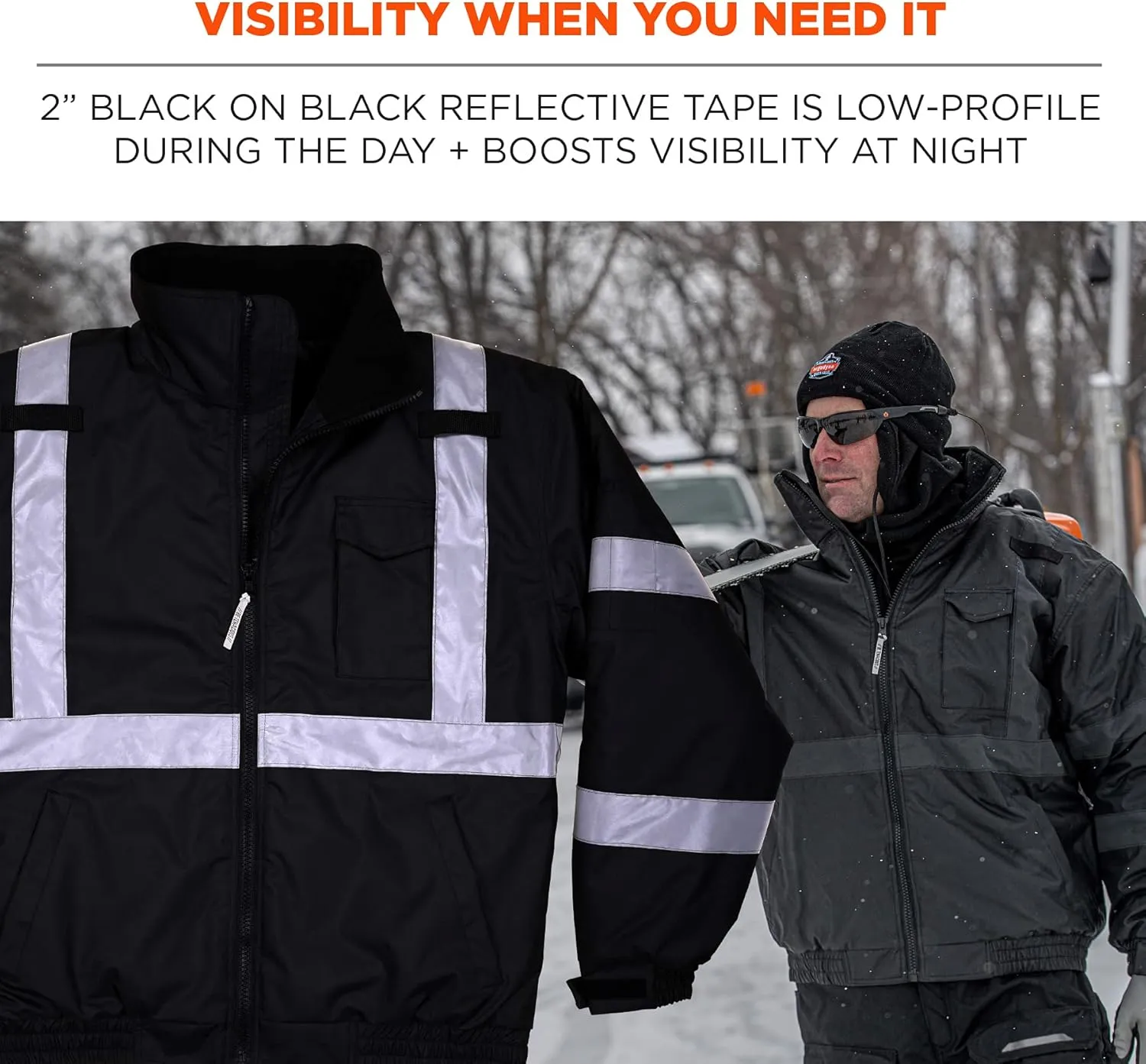 Ergodyne unisex adult Enhanced Visibility for Night Or Low Light Conditions Winter Jacket, Black, Large US