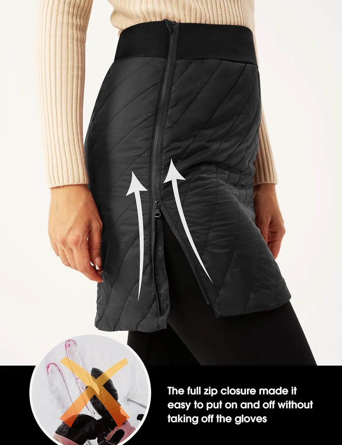 FitsT4 Sports Women's 18" Quilted Winter Skirts Puffer Skorts with Full Zipper Insulated Hiking Trekking Snow Ski