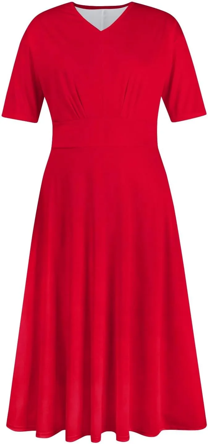 FlekmanArt Maxi Dress for Women Short Sleeve Waist V Neck Maxi Dresses Print Beach Dress A-Line Dressy Swing Dress