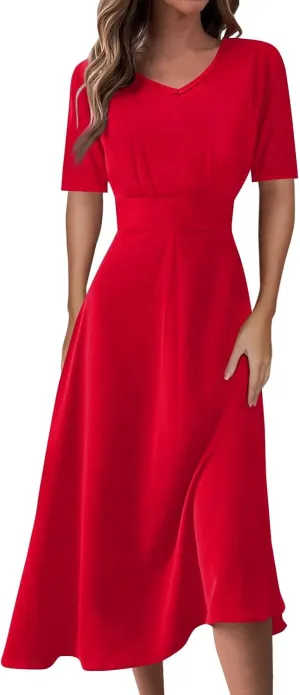 FlekmanArt Maxi Dress for Women Short Sleeve Waist V Neck Maxi Dresses Print Beach Dress A-Line Dressy Swing Dress