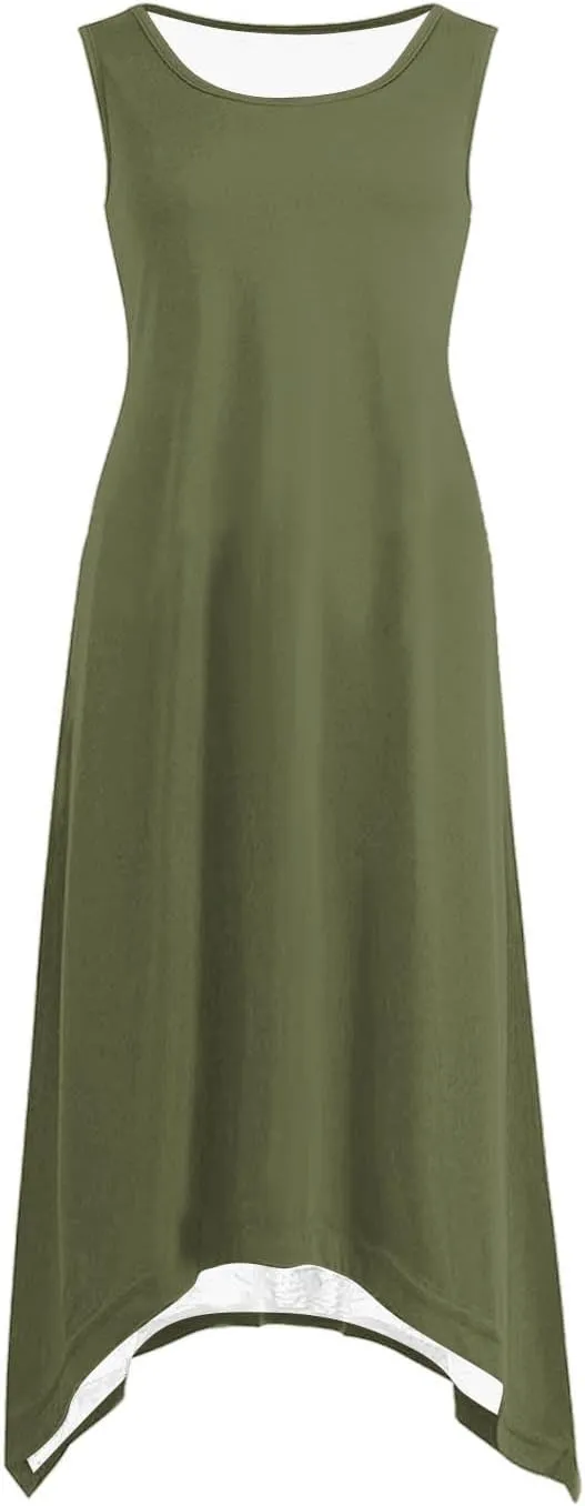 Flowy Dresses for Women Swing Casual Sleeveless Midi Sundress Crewneck Elegant Tank Dress Vacation Outfits 2025
