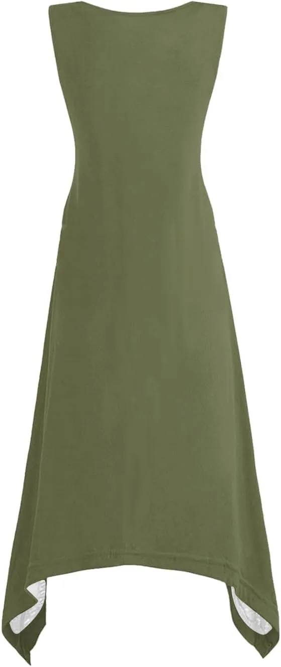 Flowy Dresses for Women Swing Casual Sleeveless Midi Sundress Crewneck Elegant Tank Dress Vacation Outfits 2025