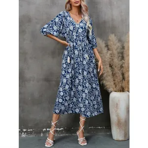 Flowy Printed Half-Sleeve Loose Bohemian Dress Wholesale Dresses