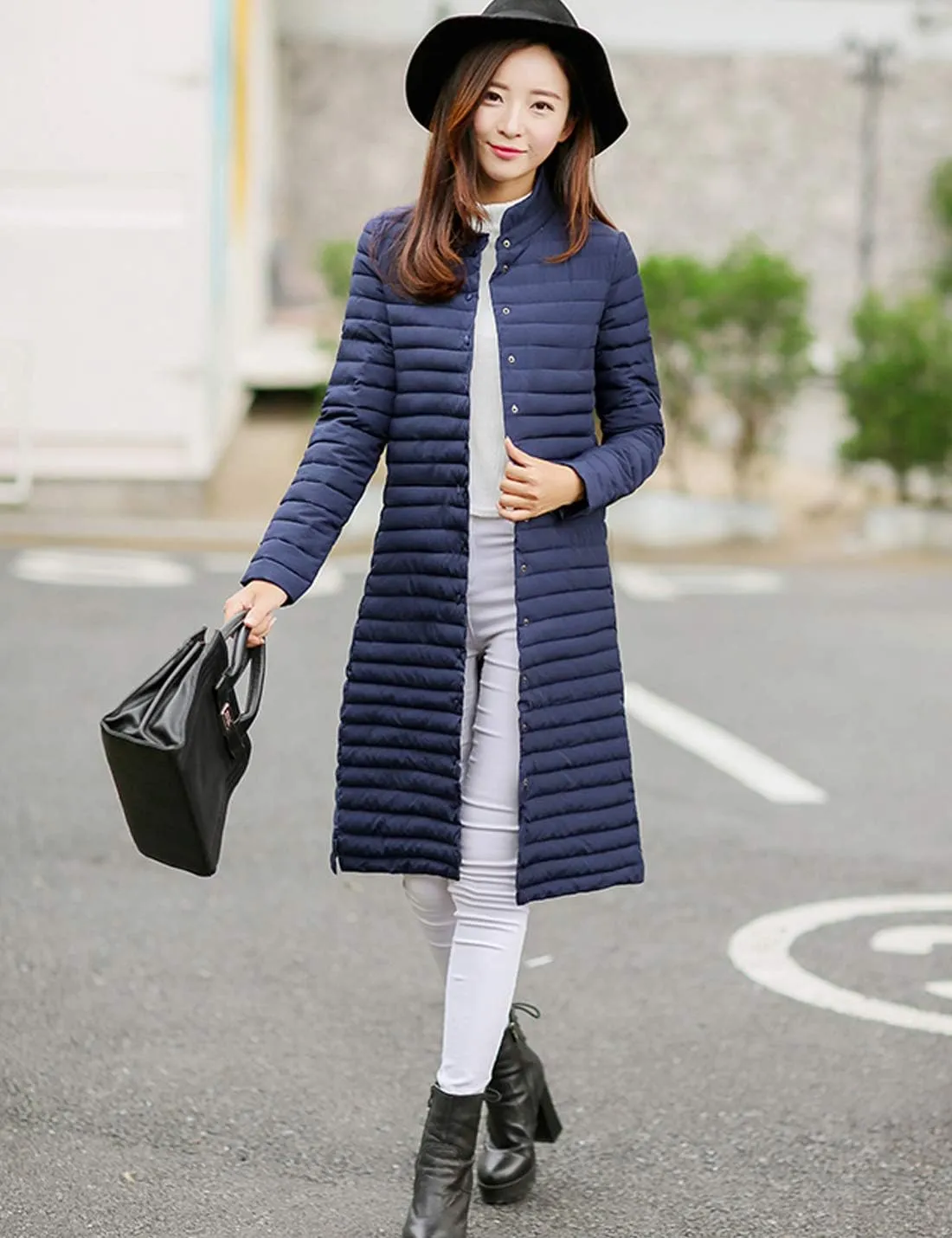 Flygo Women's Winter Lightweight Midi Long Puffer Quilted Down Jacket Parka Coat