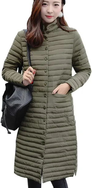 Flygo Women's Winter Lightweight Midi Long Puffer Quilted Down Jacket Parka Coat