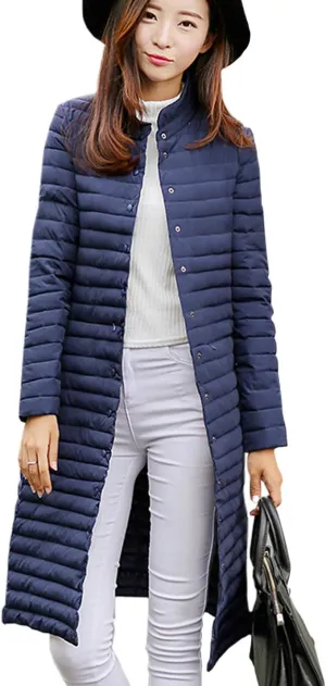 Flygo Women's Winter Lightweight Midi Long Puffer Quilted Down Jacket Parka Coat