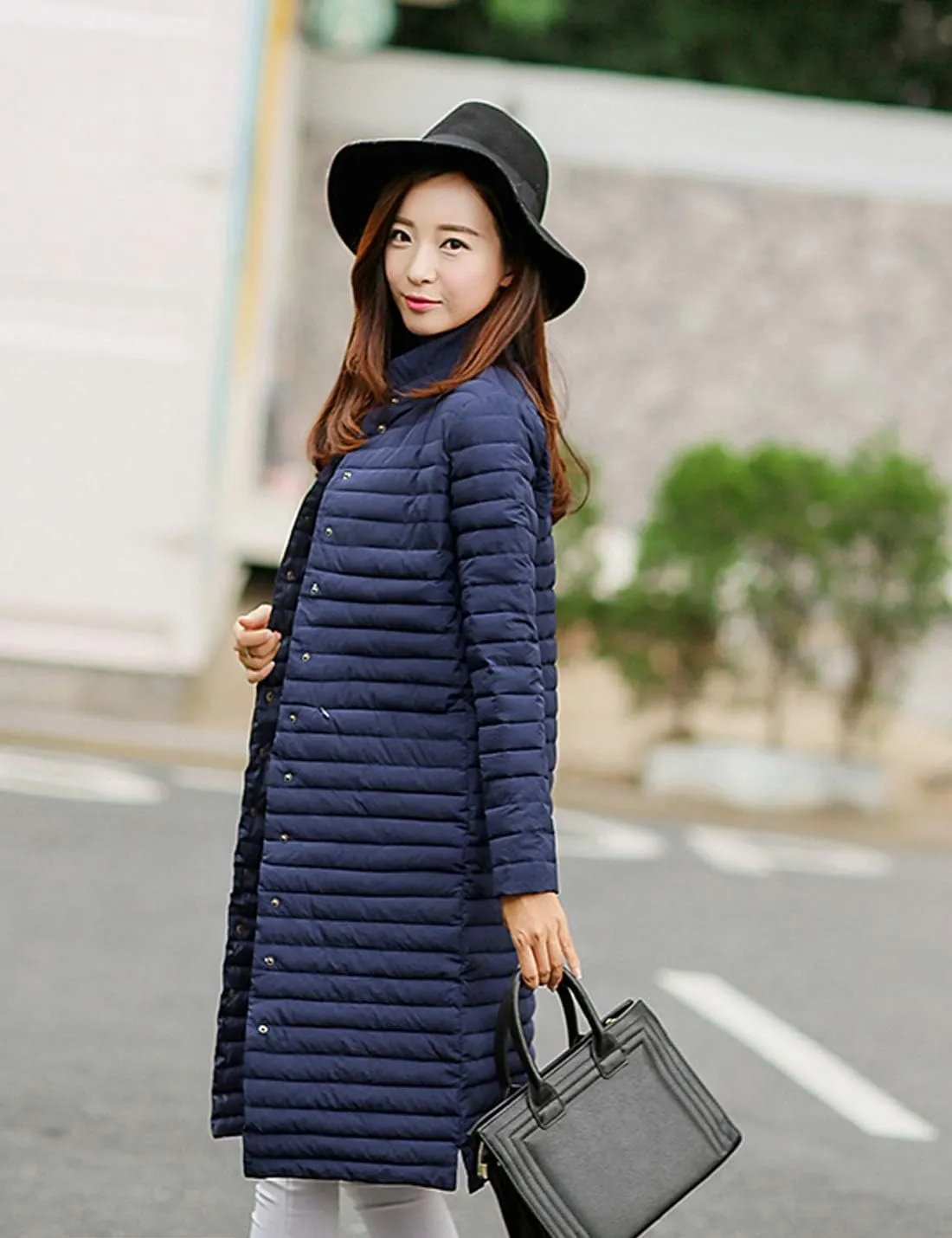 Flygo Women's Winter Lightweight Midi Long Puffer Quilted Down Jacket Parka Coat
