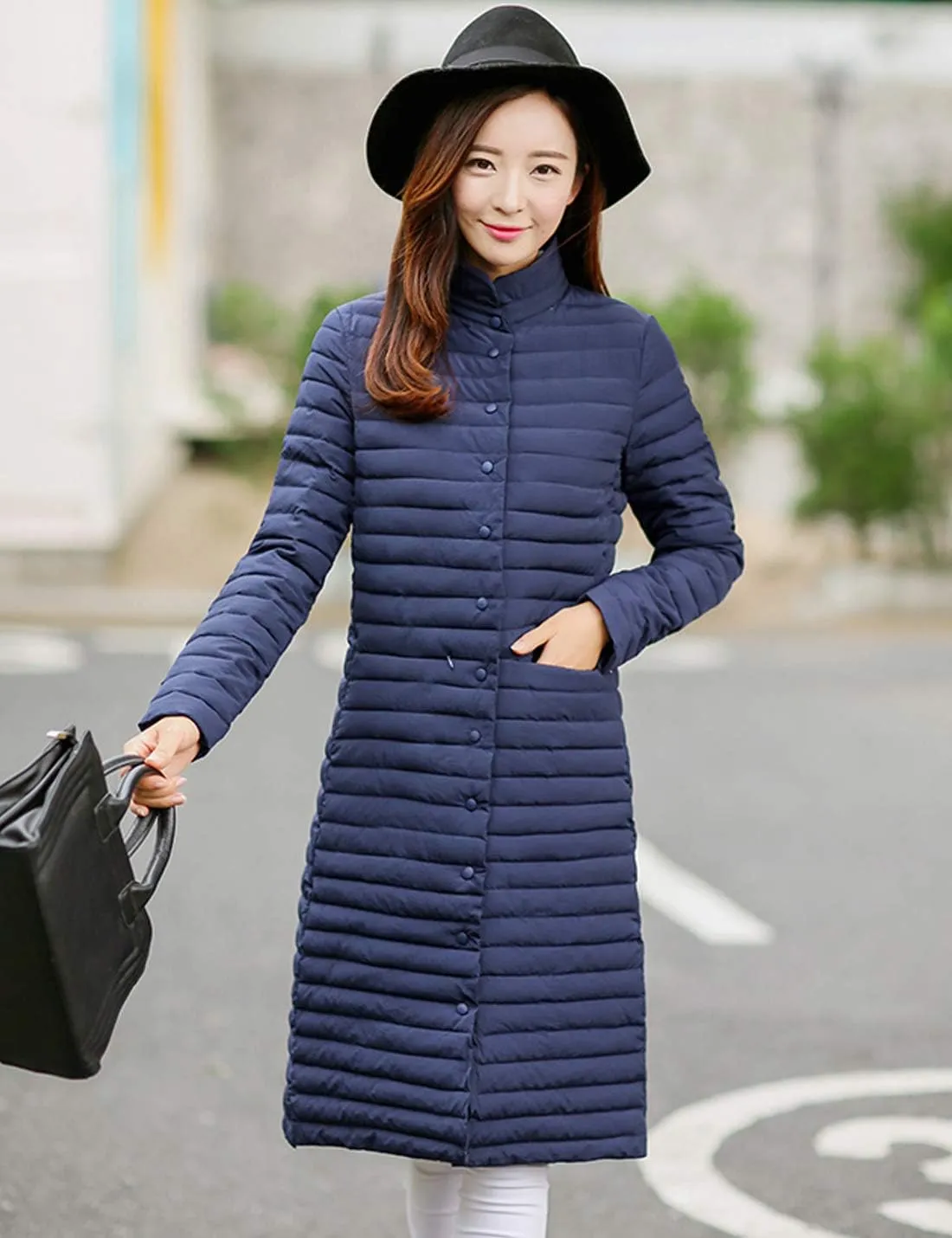 Flygo Women's Winter Lightweight Midi Long Puffer Quilted Down Jacket Parka Coat