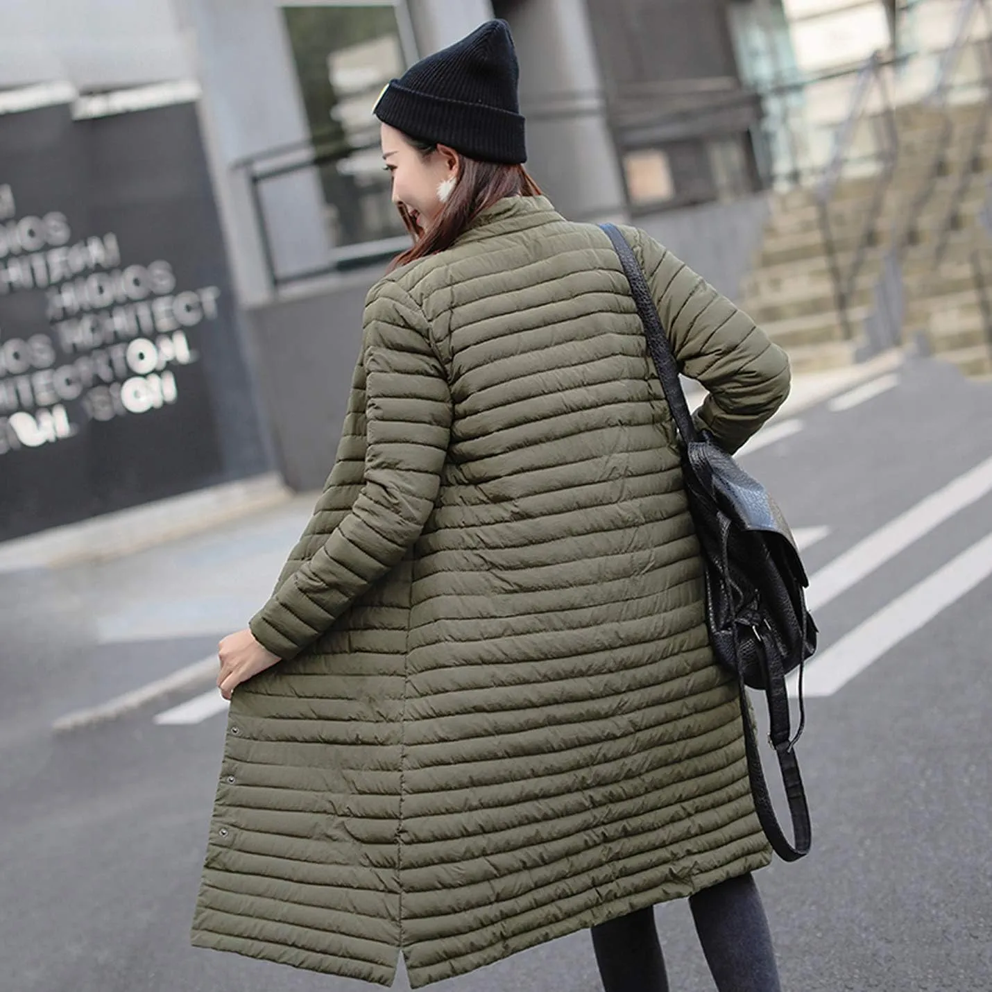 Flygo Women's Winter Lightweight Midi Long Puffer Quilted Down Jacket Parka Coat