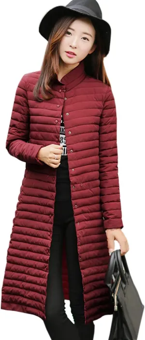 Flygo Women's Winter Lightweight Midi Long Puffer Quilted Down Jacket Parka Coat