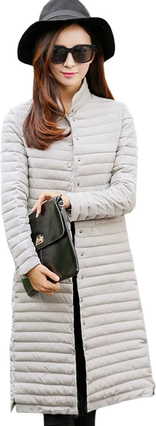 Flygo Women's Winter Lightweight Midi Long Puffer Quilted Down Jacket Parka Coat
