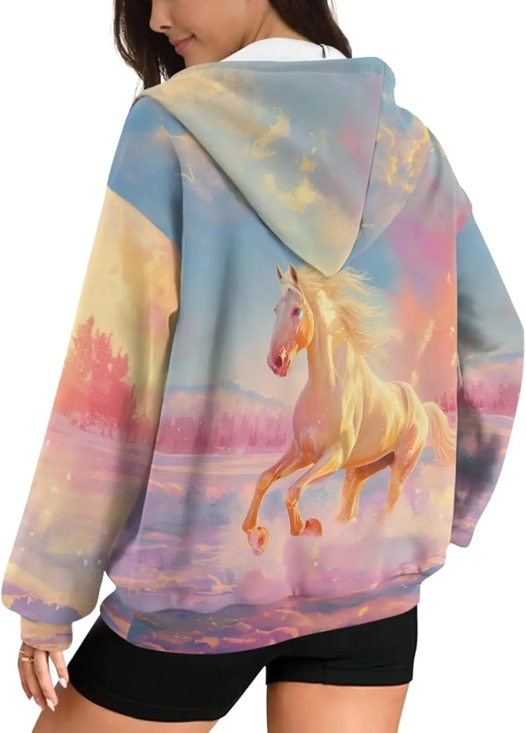 Forchrinse Christmas Bell Oversized Zip Up Hoodie for Women Y2K Fleece Long Sleeve Jacket Coat Xmas Sweatshrits for Teens