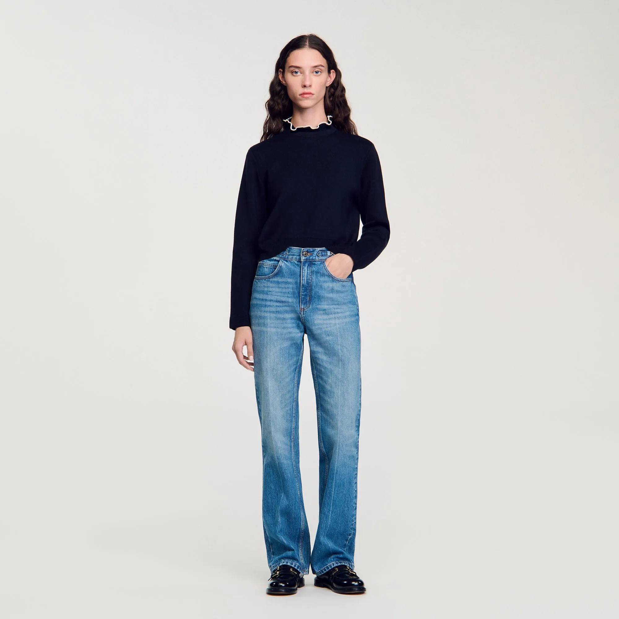 Francoise Ruffled-Neck Jumper Navy Blue