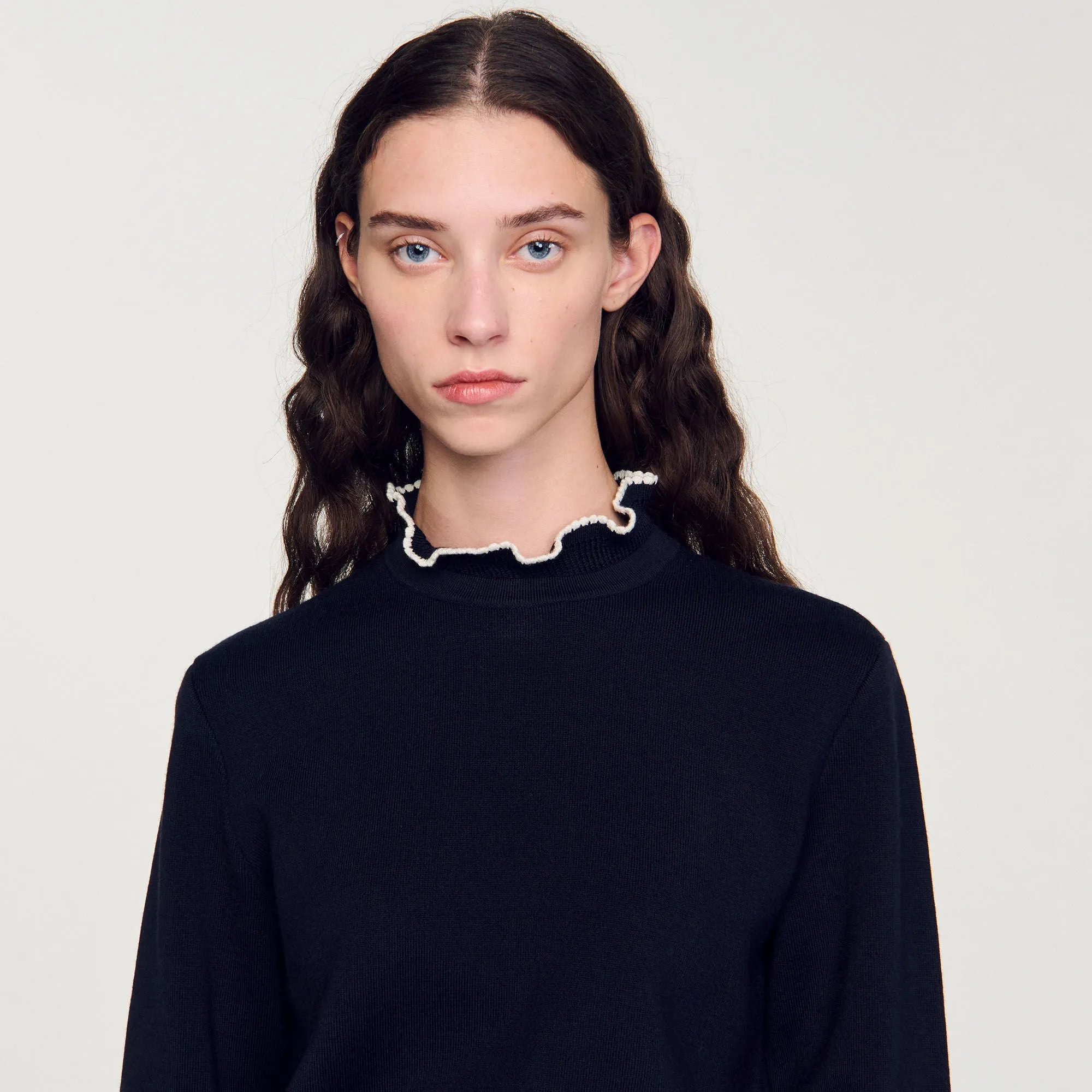 Francoise Ruffled-Neck Jumper Navy Blue