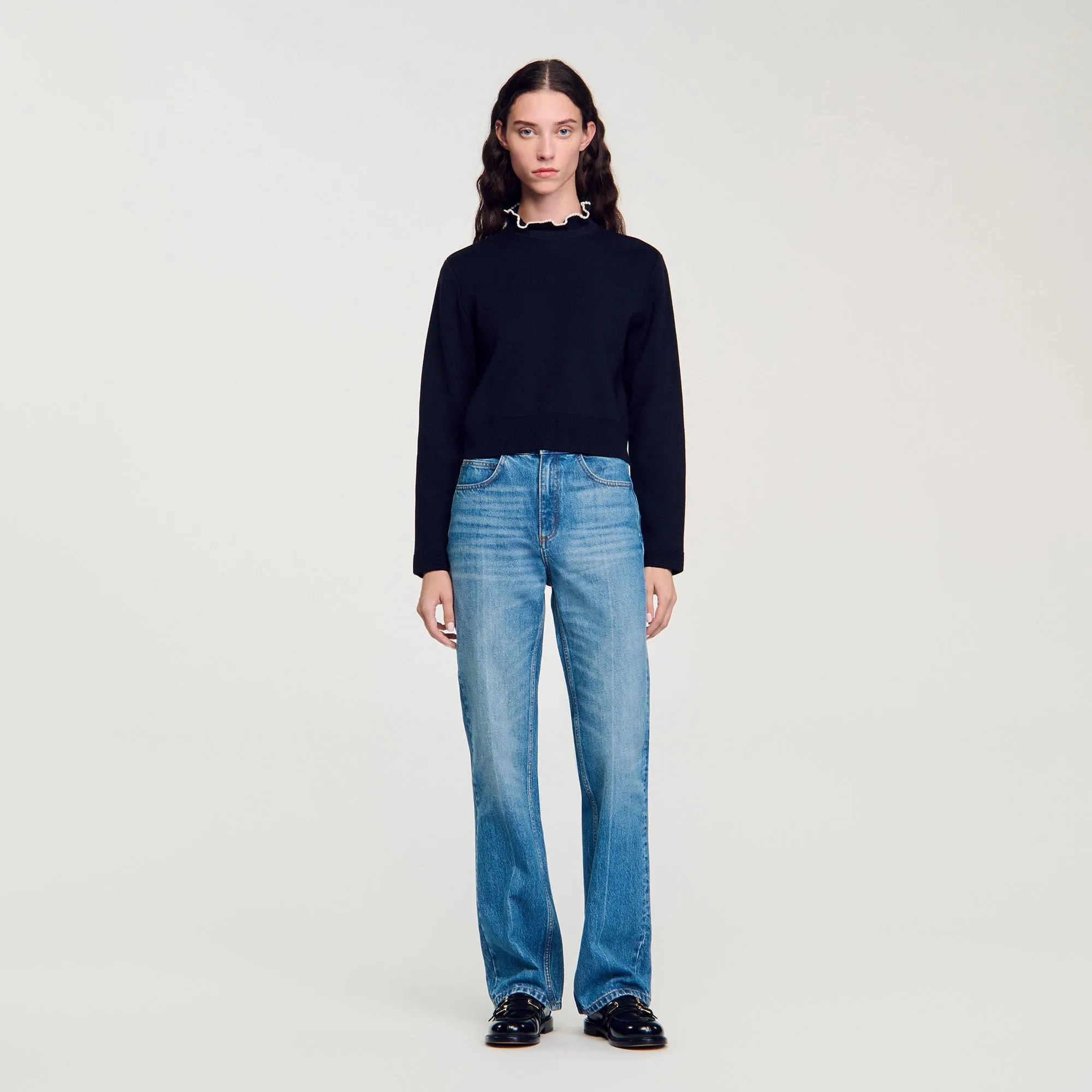 Francoise Ruffled-Neck Jumper Navy Blue