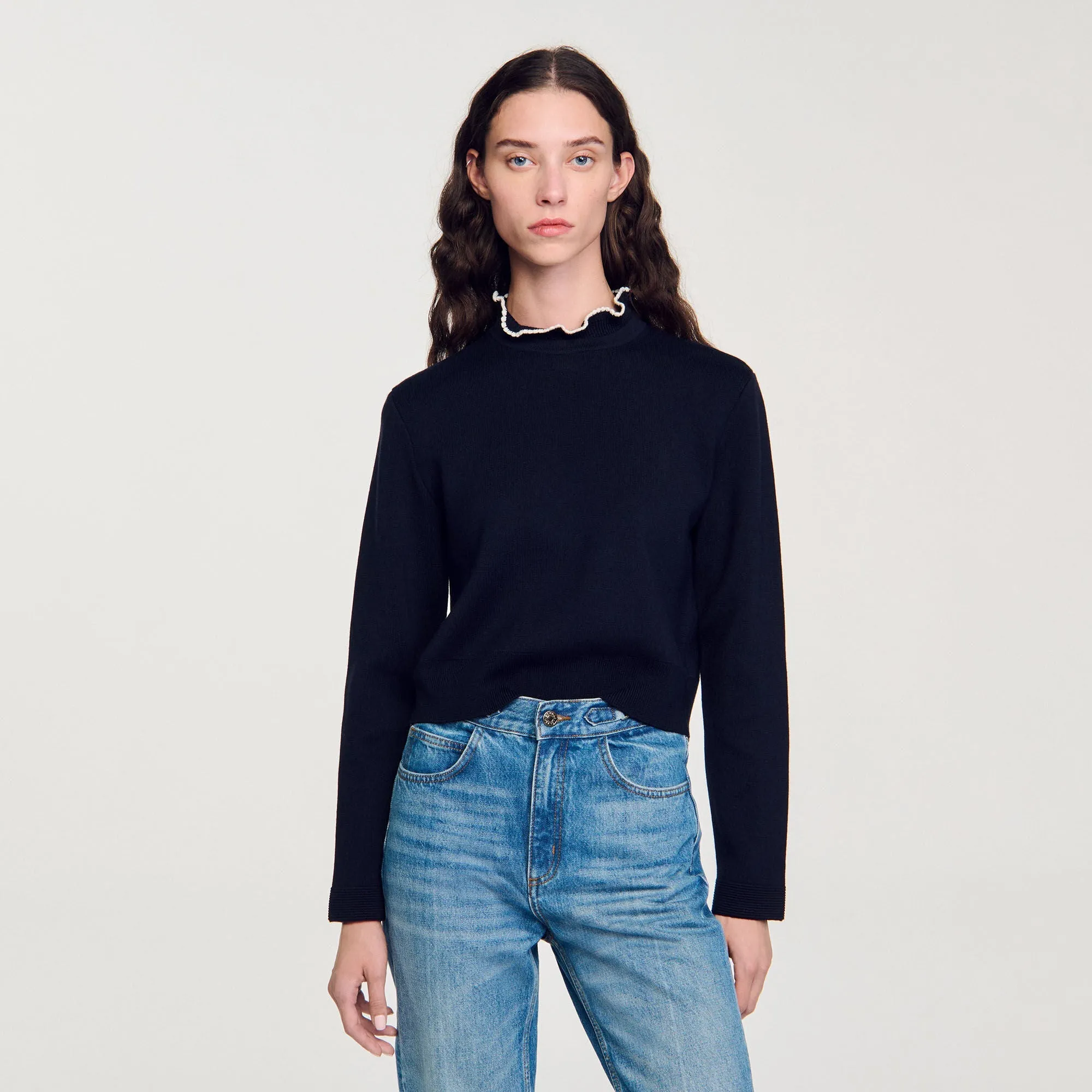 Francoise Ruffled-Neck Jumper Navy Blue