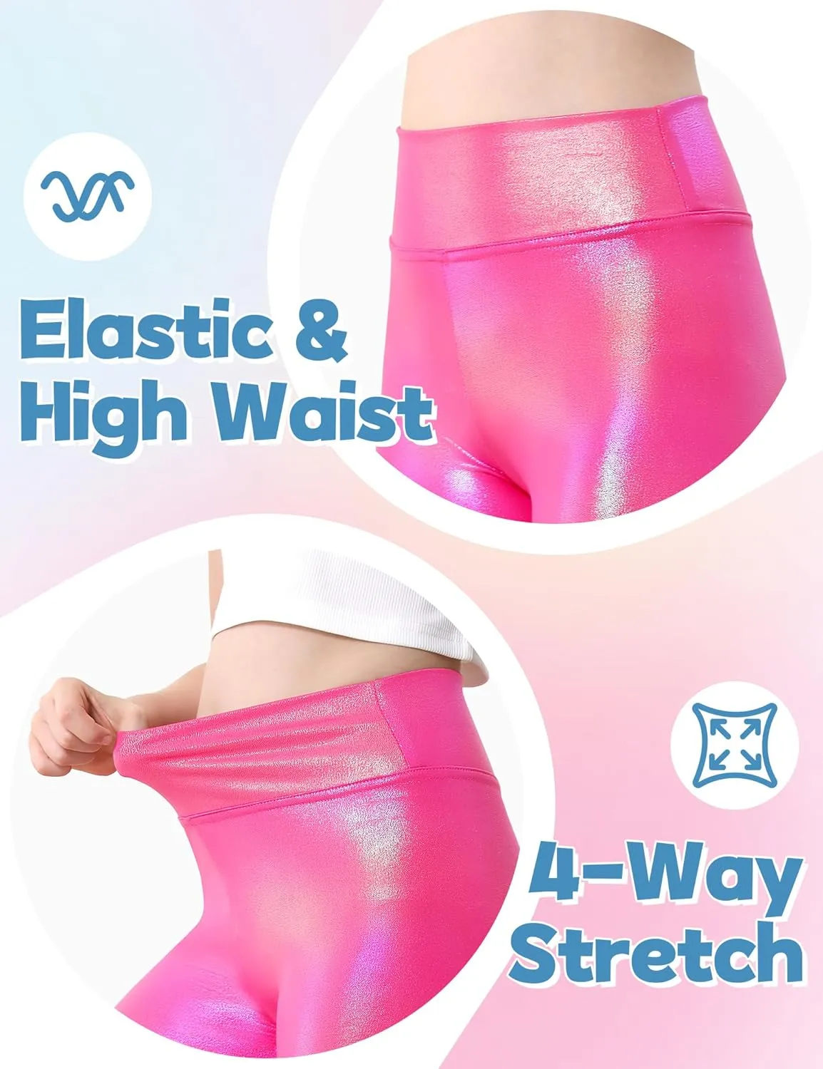Girls Metallic Leggings Shiny Mystique Stretch Dance Pants Running Active Tights for Kids Youth Teen
