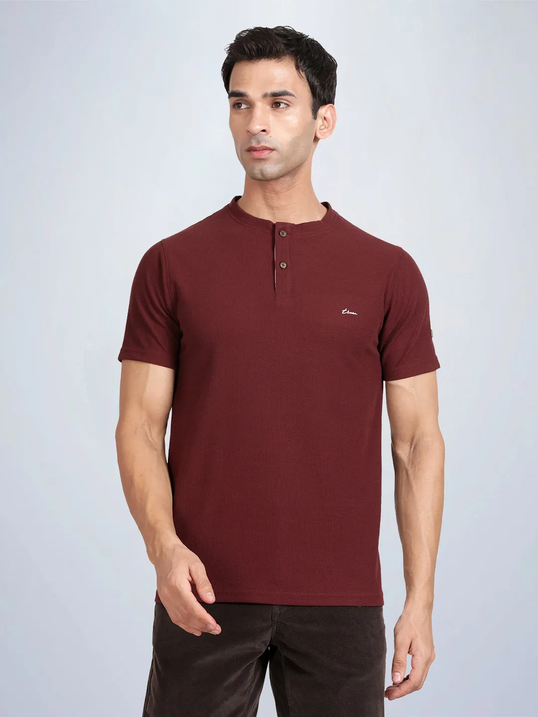 Half Sleeve Wine Henley T-Shirt