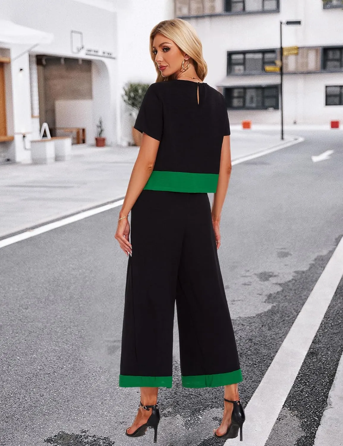 HANERDUN 2 Piece Outfits Short Sleeve Top Wide Leg Pants Casual Lounge Sets Travel Tracksuits