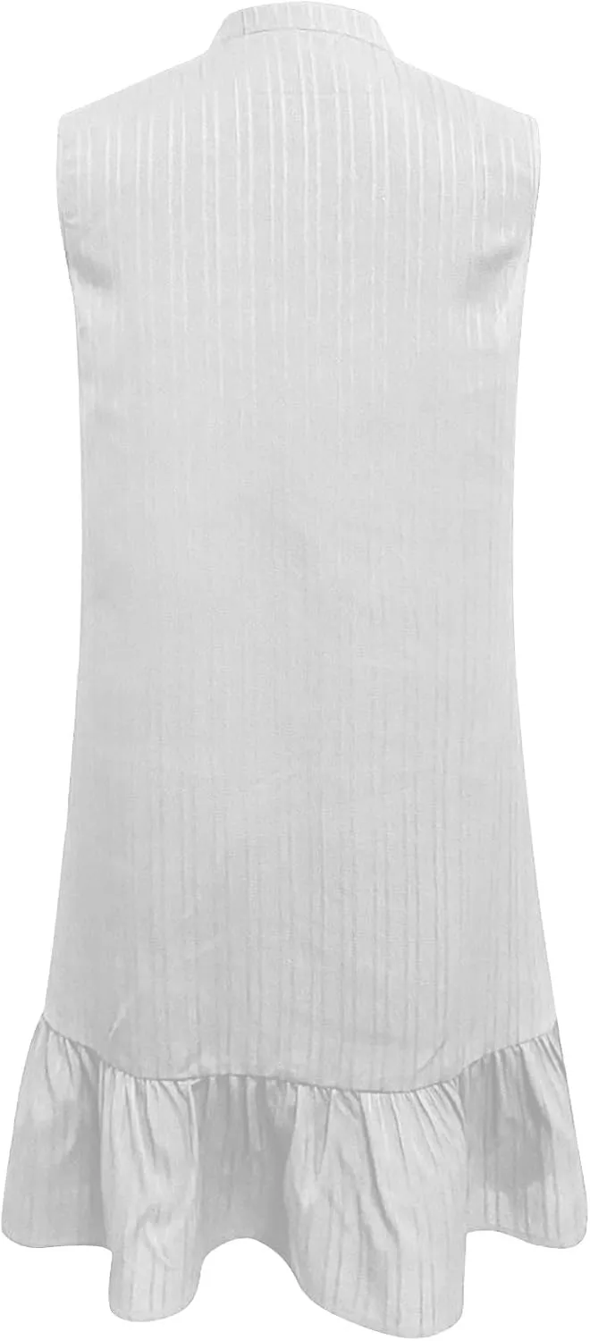 JOAU Women's Summer Beach Vacation Mini Dress A Line Notched V Neck Sleeveless Tank Dresses Stand Collar Ruffle Hem Sundress