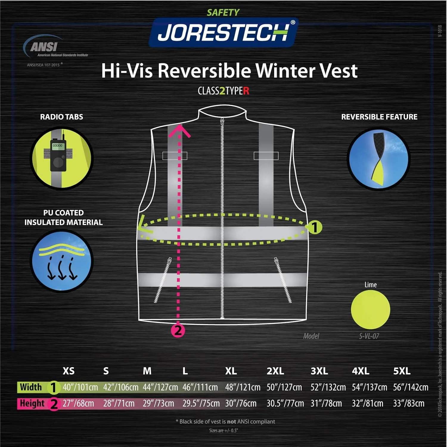 JORESTECH High Visibility Reversible Insulated Safety Vest with ANSI Compliant Reflective Tape Bodywarmer