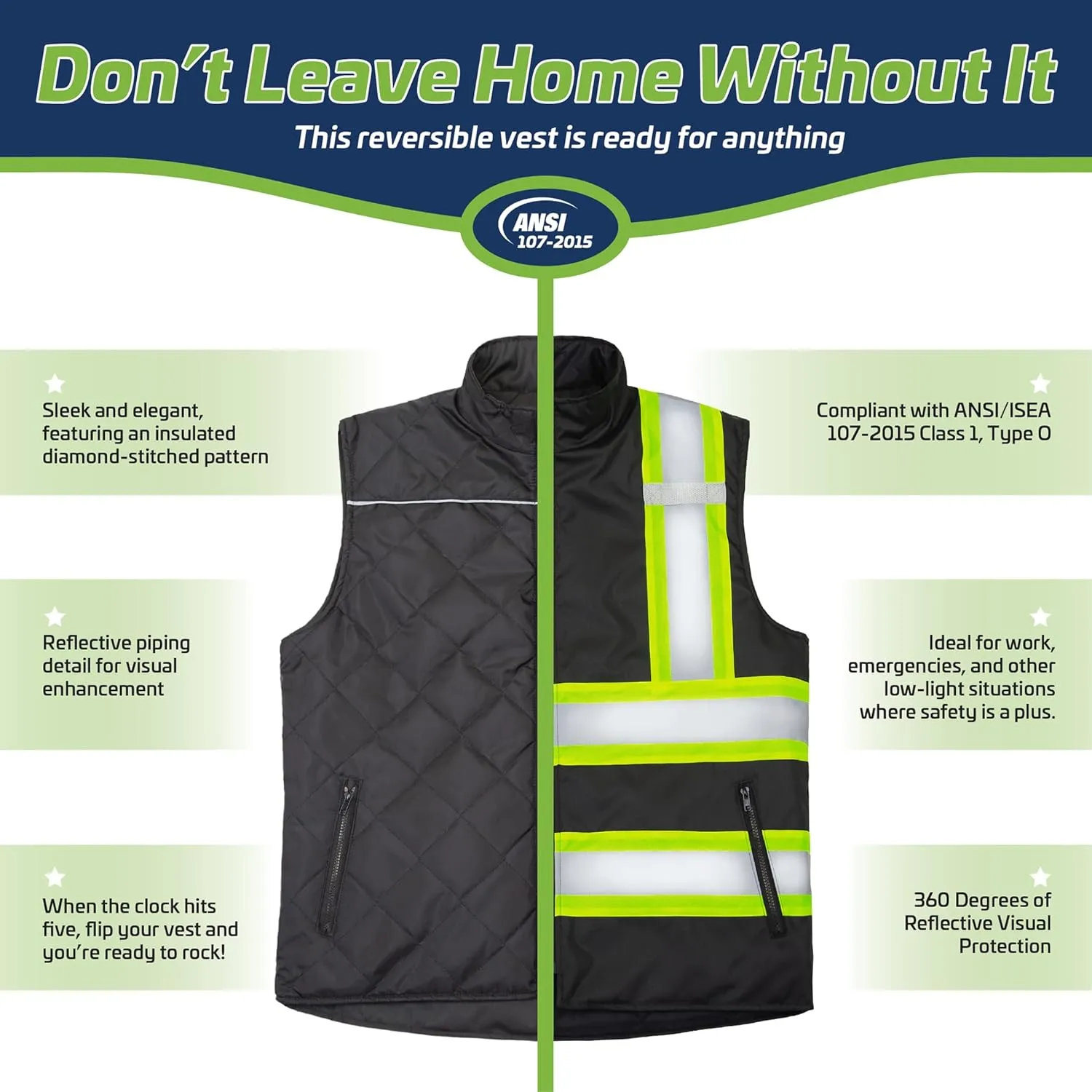JORESTECH High Visibility Reversible Insulated Safety Vest with ANSI Compliant Reflective Tape Bodywarmer
